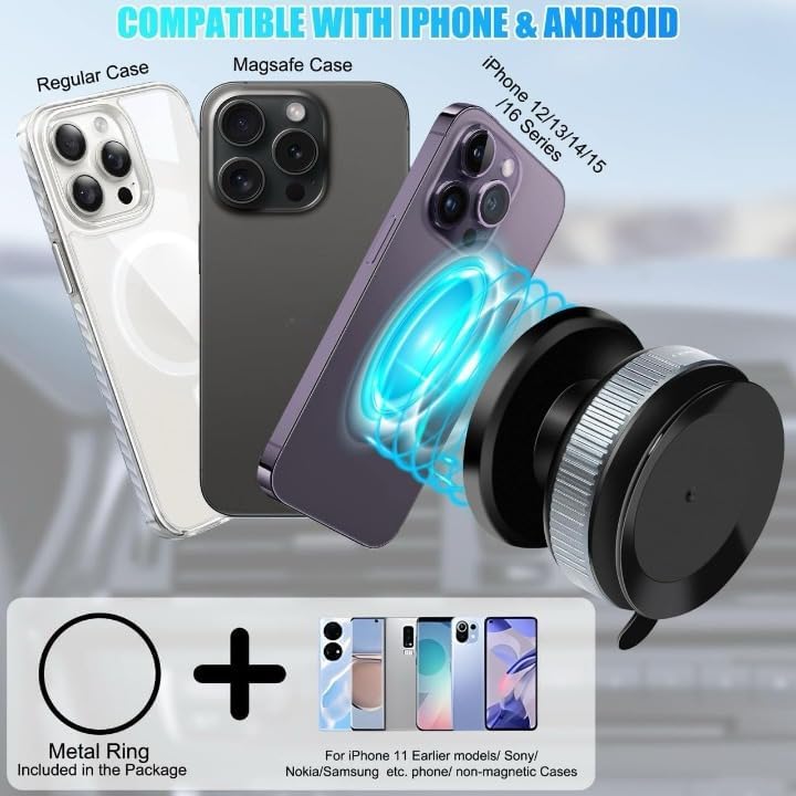 Universal 360° Vacuum Magnetic Mobile Holder with Strong Suction & Adjustable Rotation for Car, Desk, Mirror & Dashboard
