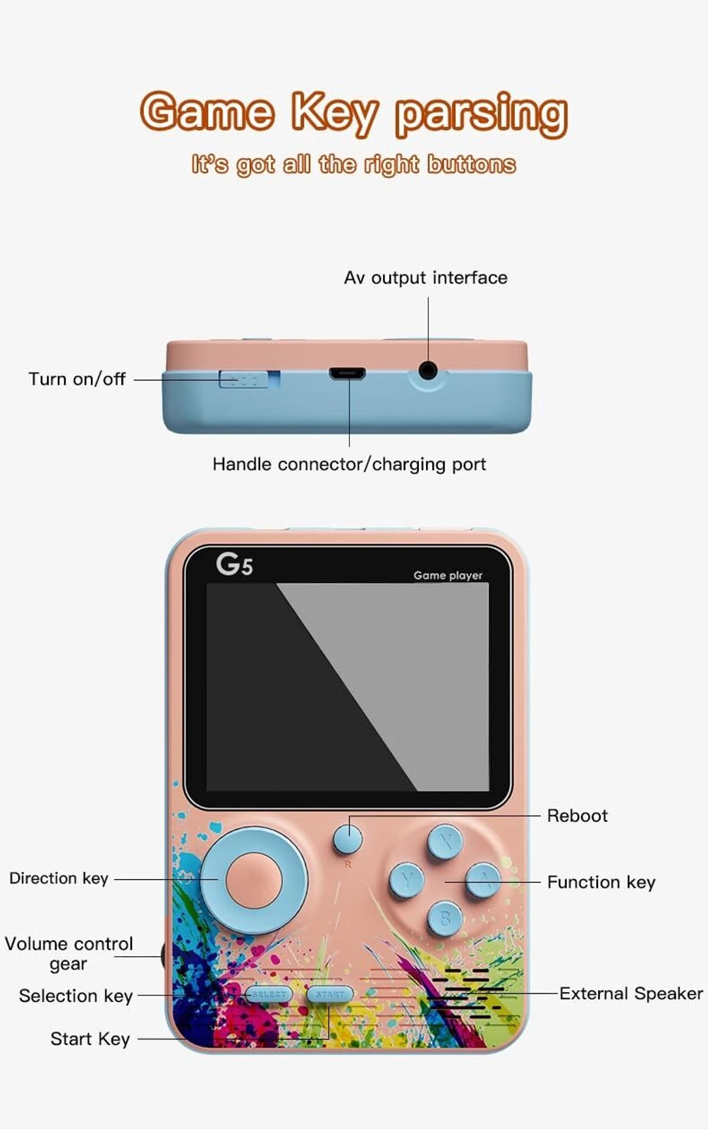 G5 Game Box 500 in 1 Retro Handheld Gaming Console – Color May Vary