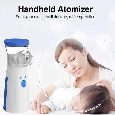 Adult using portable ultrasonic nebulizer mask for breathing relief
