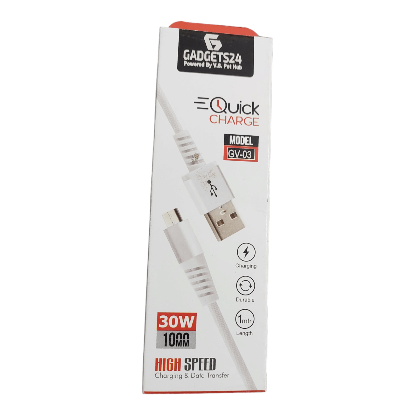 USB Metal Data Cable 3.4 Amp for Andriod V8 Mobile Fast Charging Cable by Gadgets24 (GV-03)