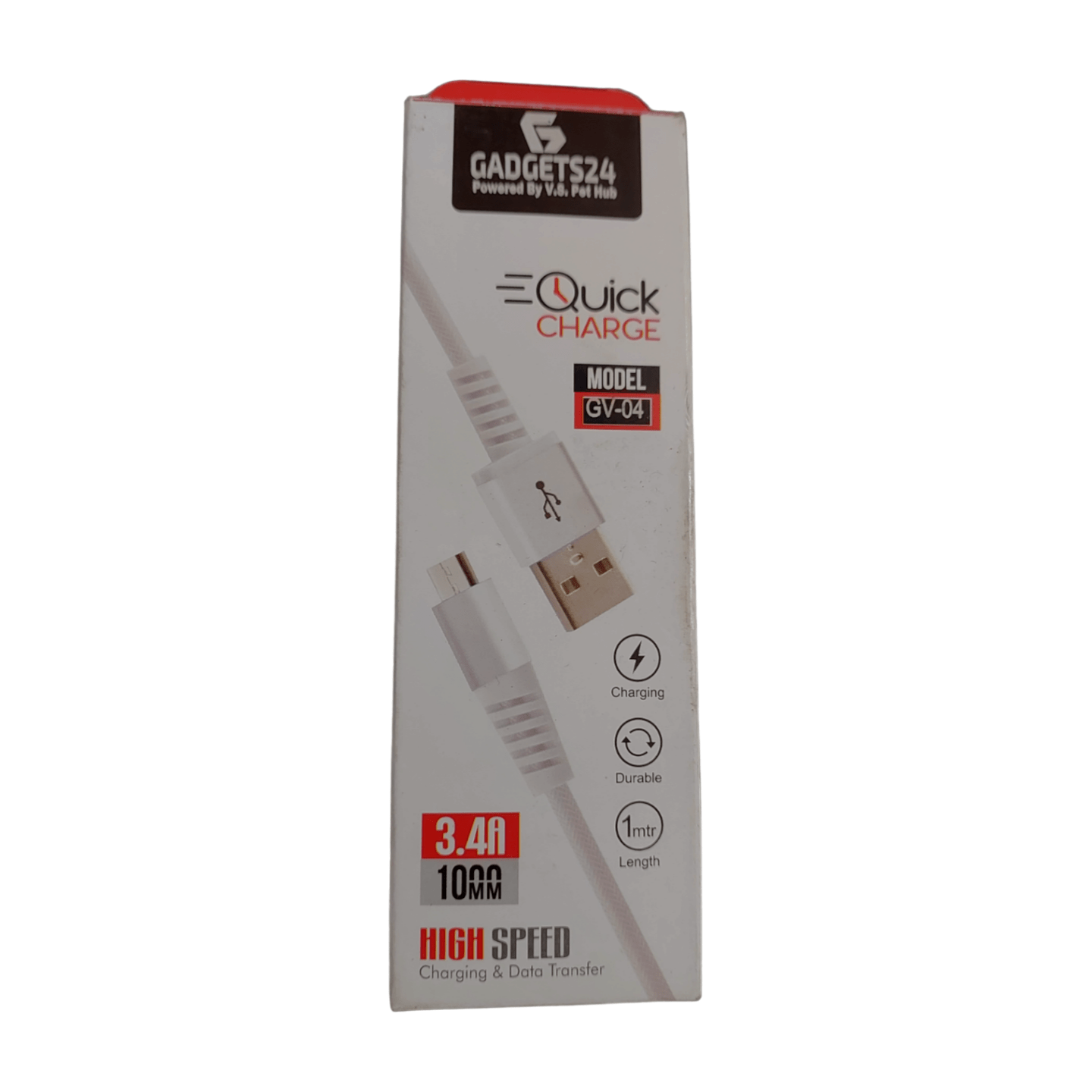 USB Metal Data Cable 3.4 Amp for Andriod Type C Mobile Fast Charging Cable by Gadgets24 (GV-04)