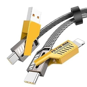 Powerful 4-in-1 Fast Charging Cable – Type-C, Micro USB & Lightning | 65W Durable Nylon Cable