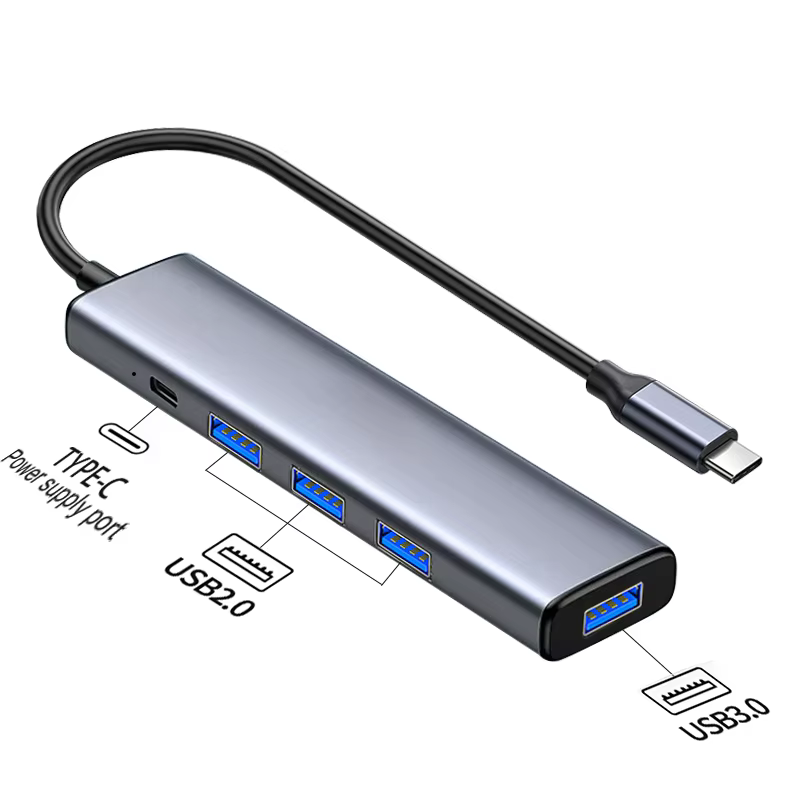 Type-C to USB Hub – 3 USB Ports (2.0 + 3.0) + 1 Type-C Charging Port | High-Speed Data Transfer & OTG Support
