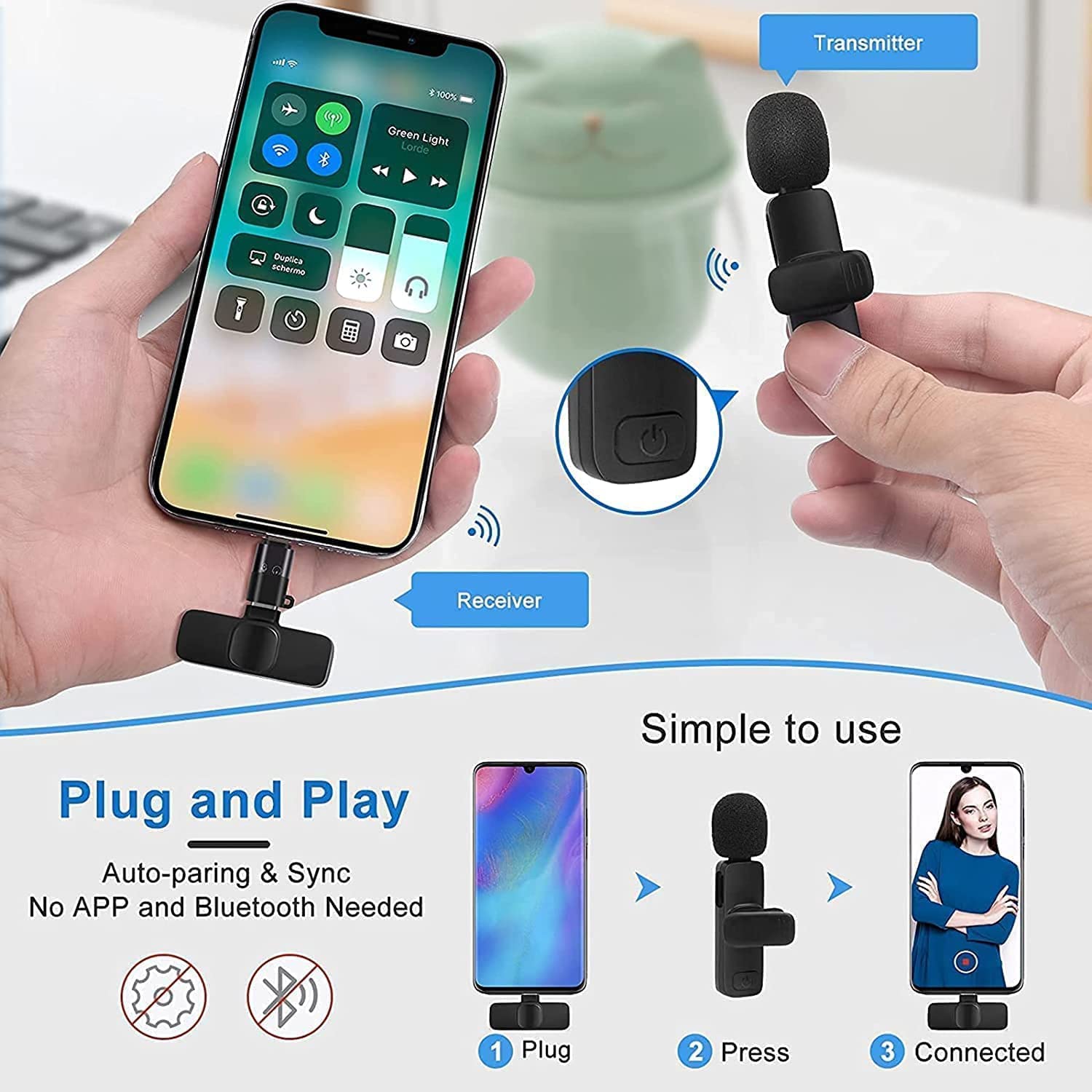 2 in 1 K8 Wireless Clip Microphone – Portable Mini Mic with Universal Type-C