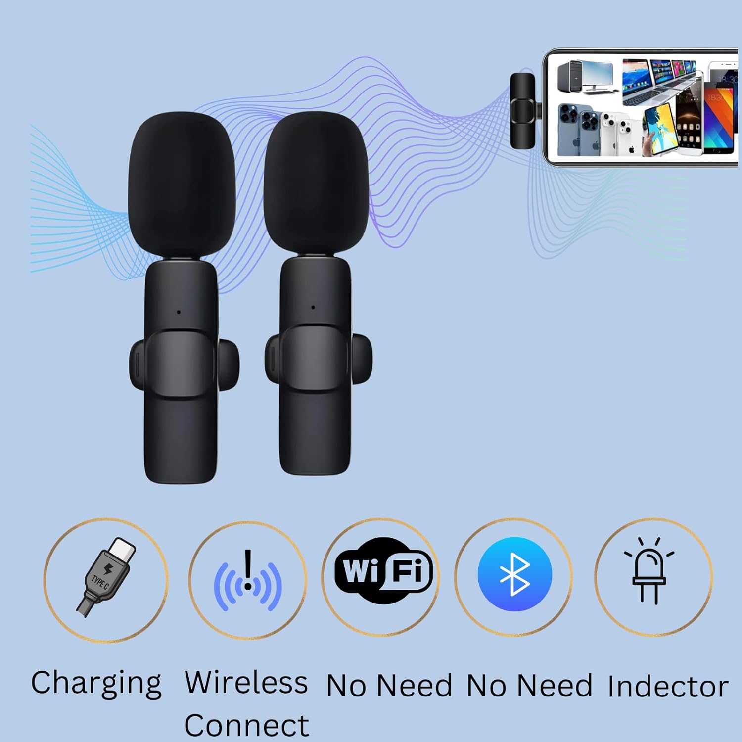 K9 Wireless Microphone System for Android & iPhone – Noise Reduction, Plug & Play, Rechargeable Dual Mic with Receiver