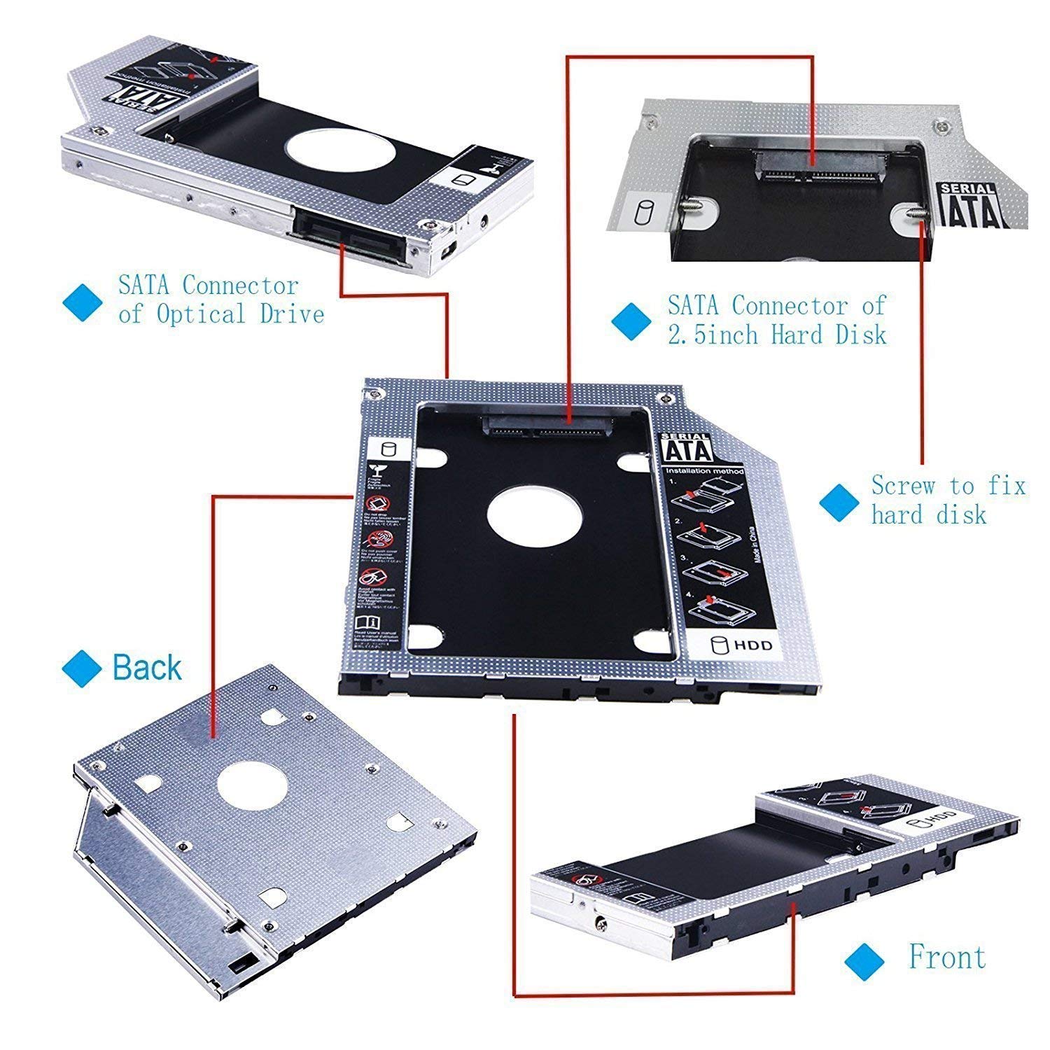 12.7mm Universal Caddy for HDD/SDD for CD DVD-ROM Drive Slot 2nd Hard Drive Caddy for PC/Laptop